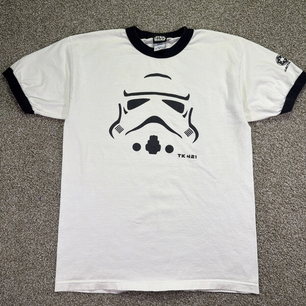 Vintage Star Wars Storm Strooper Ringer Tee Size Large Y2K TK 421 White